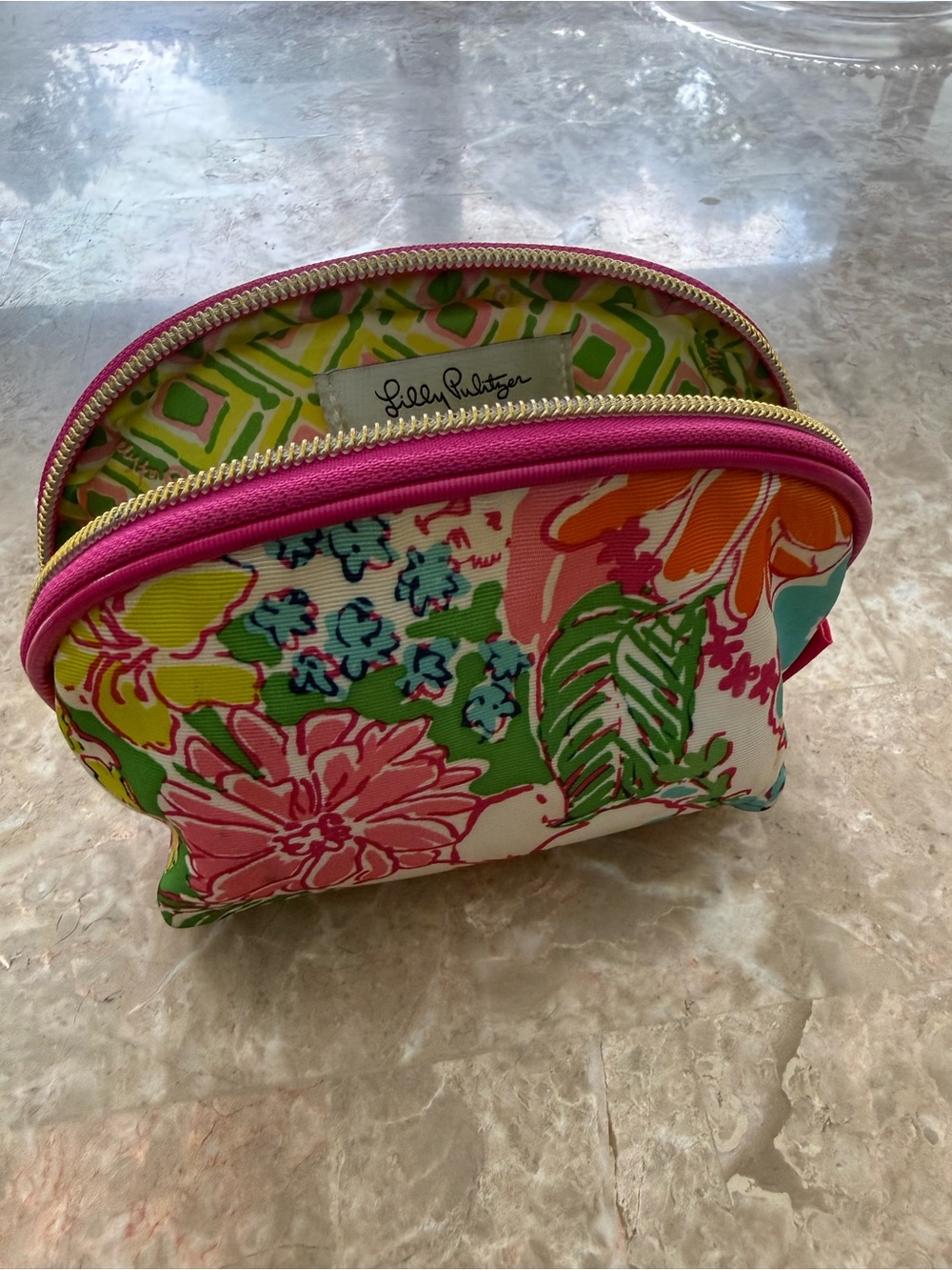 Lilly Pulitzer Multicolor Floral Cosmetic Pouch with Pink Trim
